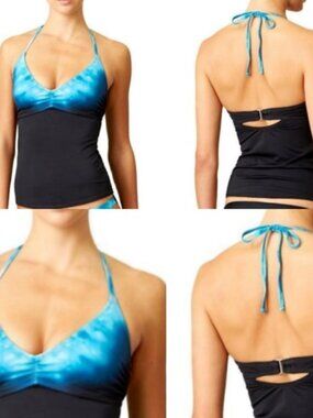 Athleta Black & Blue Bali Halter Swim Tankini Top